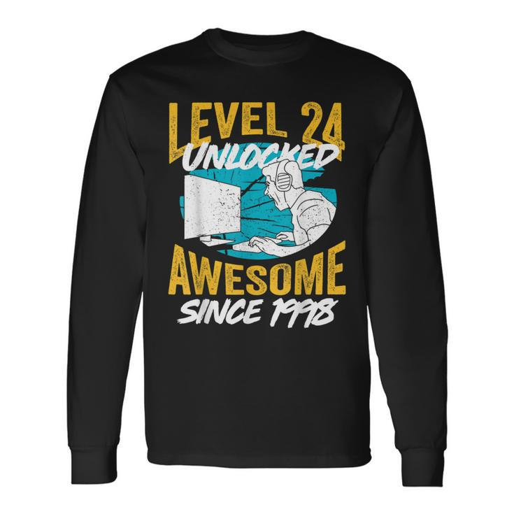 Level 24 Unlocked Awesome 1998 24Th Birthday Man Video Game Long Sleeve T-Shirt