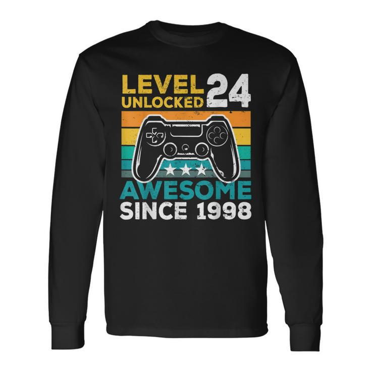 Level 24 Unlocked Awesome 1998 24Th Birthday Man Video Game V2 Long Sleeve T-Shirt
