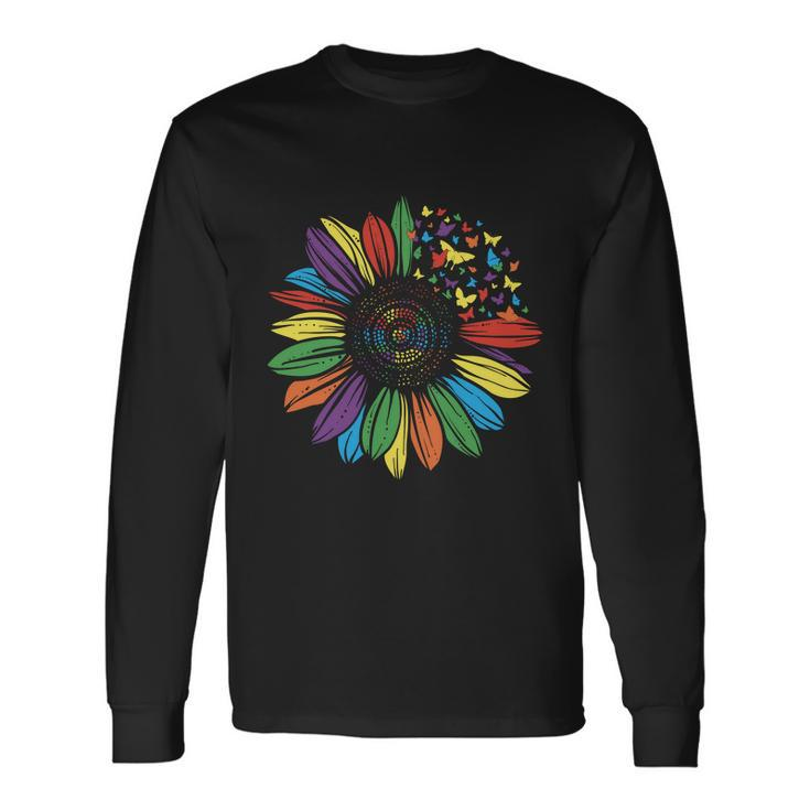 Lgbt Rainbow Color Sunflower Butterfly Pride Month Long Sleeve T-Shirt Gifts ideas