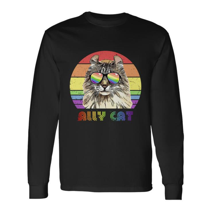 Lgbtq Ally Cat Rainbow Gay Pride Flag Lgbt Long Sleeve T-Shirt