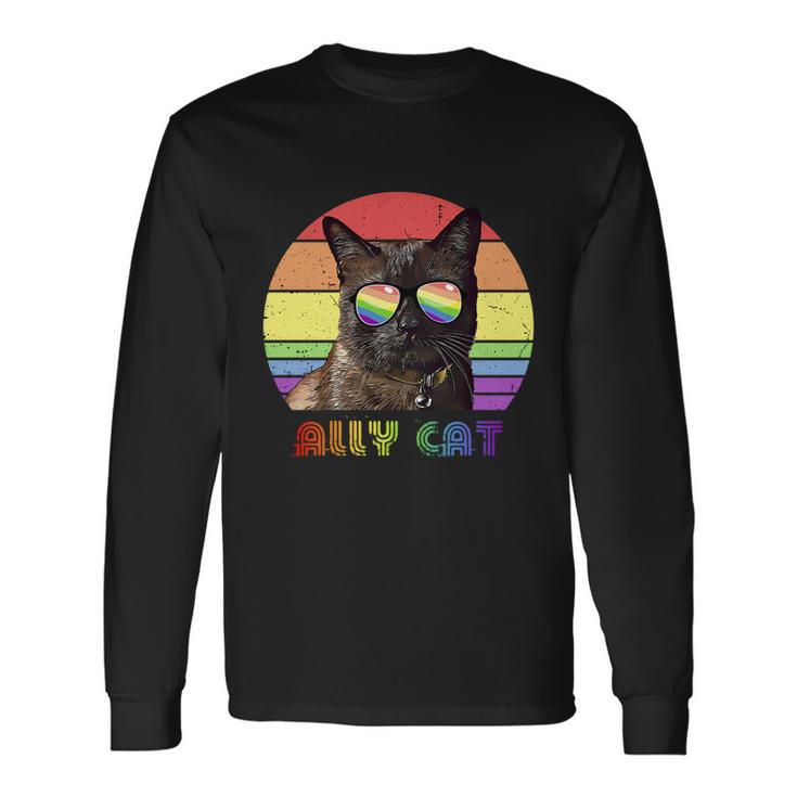 Lgbtq Ally Cat Rainbow Gay Pride Flag Lgbt Long Sleeve T-Shirt