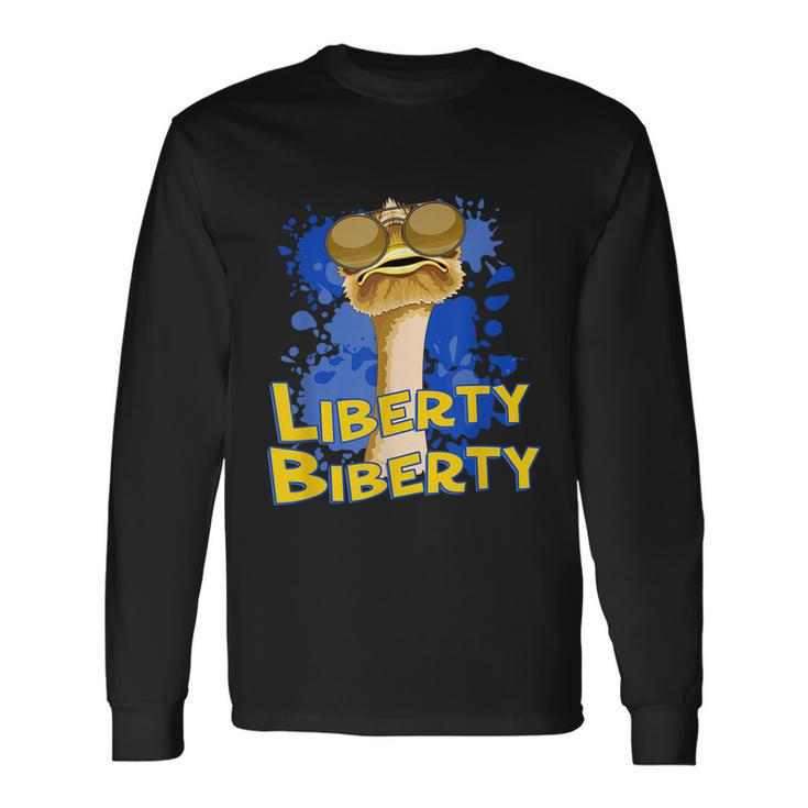 Liberty Biberty Ostrich Sunglasses Humor Blue Long Sleeve T-Shirt