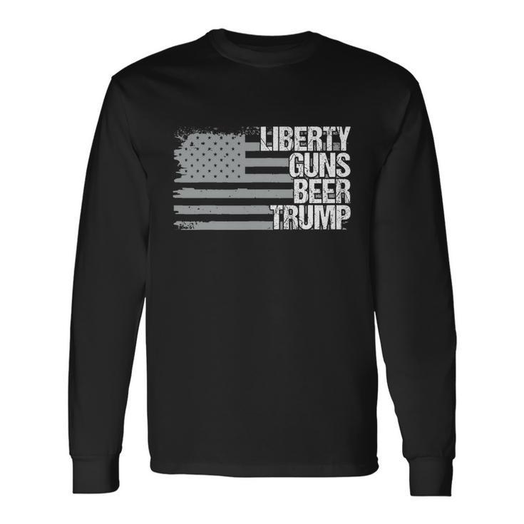 Liberty Guns Beer Trump Lgbt For Supporters Dad Grandpa Veteran Us Flag Fun Long Sleeve T-Shirt