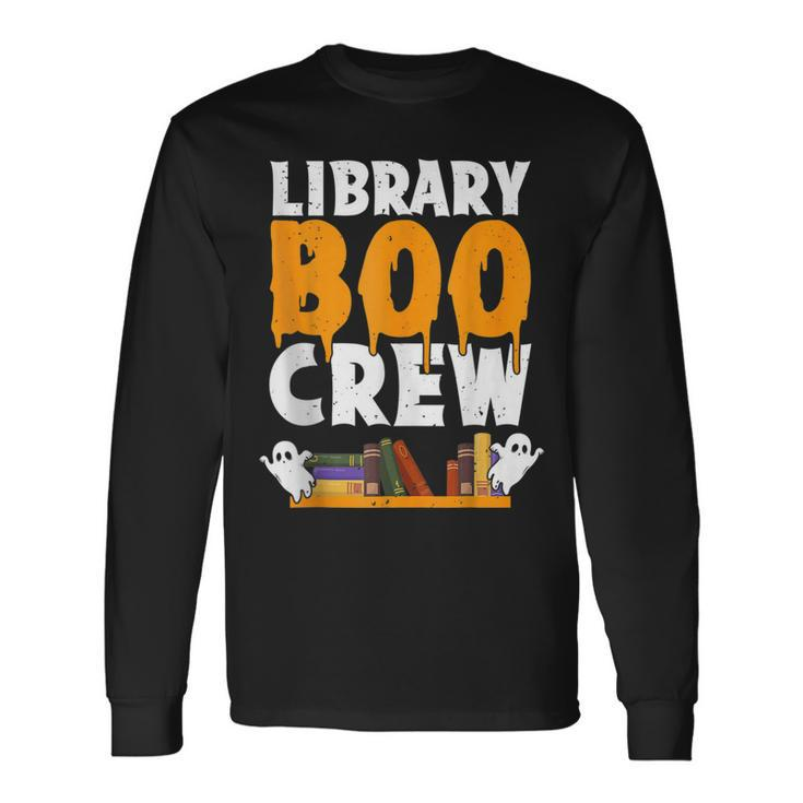 Library Boo Crew School Librarian Ghost Halloween Boys Girls Long Sleeve T-Shirt