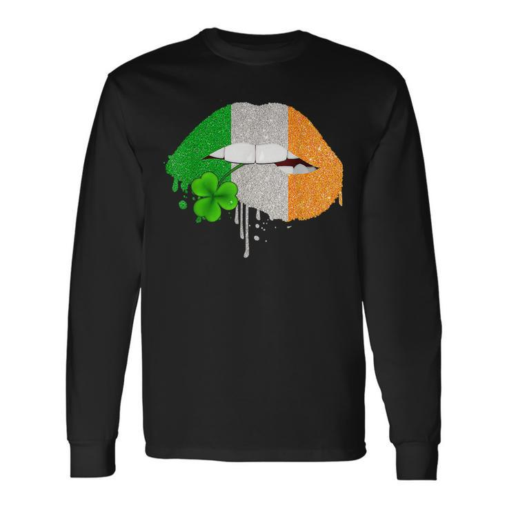 Lips Sexy Green Irish Leopard Flag Shamrock St Patricks Day Men Women Long Sleeve T-Shirt T-shirt Graphic Print