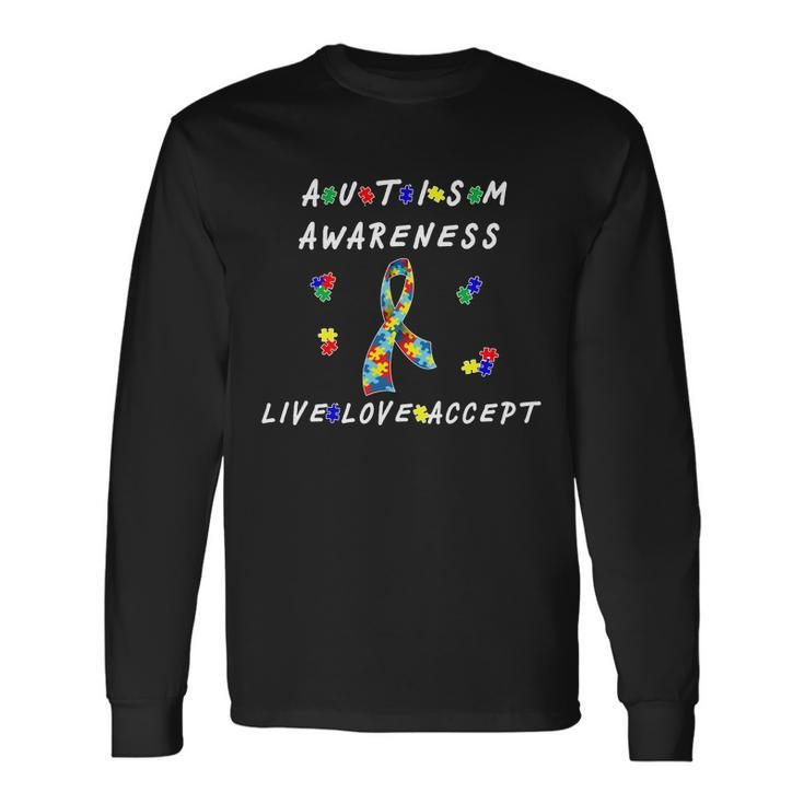 Live Love Accept Autism Puzzle Piece Ribbon Long Sleeve T-Shirt