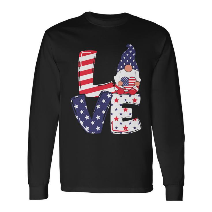 Love American Gnome 4Th Of July Independence Day Flag Graphic Plus Size Shirt Long Sleeve T-Shirt