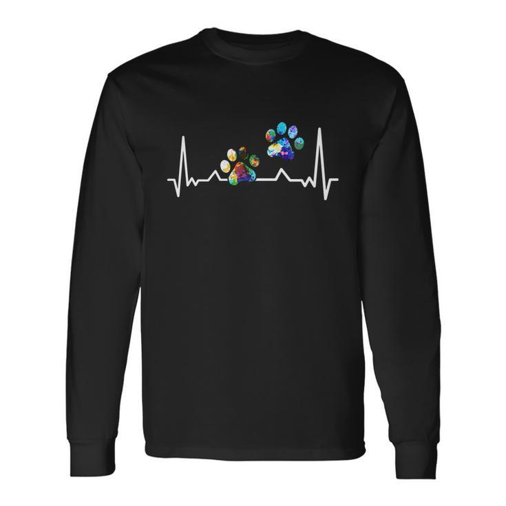 Love Animals Colorful Paw Heartbeat Long Sleeve T-Shirt