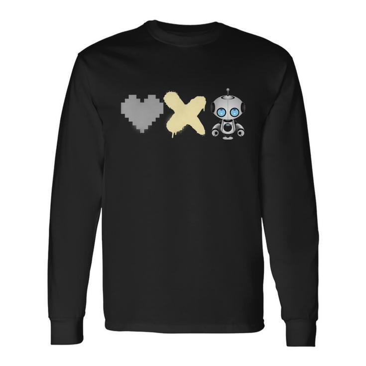 Love Death Robots Yellow Pixel Heart X And Cute Robot Long Sleeve T-Shirt