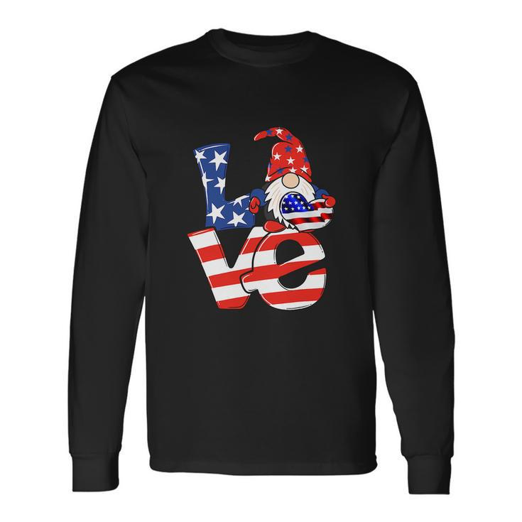 Love Gnome American Flag 4Th Of July Long Sleeve T-Shirt