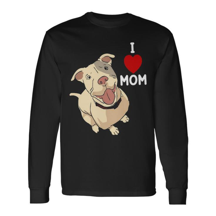 I Love Mom Valentines Day Cute Dog Pitbull Mama V Day Pajama Long Sleeve T-Shirt