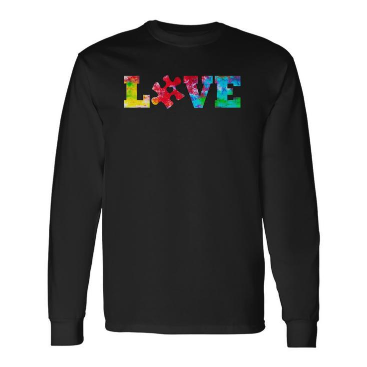 Love Puzzle Pieces Heart Autism Awareness Tie Dye Long Sleeve T-Shirt T-Shirt