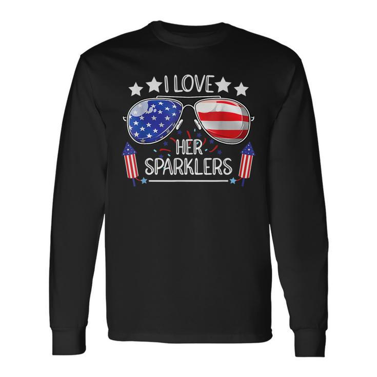 I Love Her Sparklers Matching Couple 4Th Of July Sunglasses Long Sleeve T-Shirt