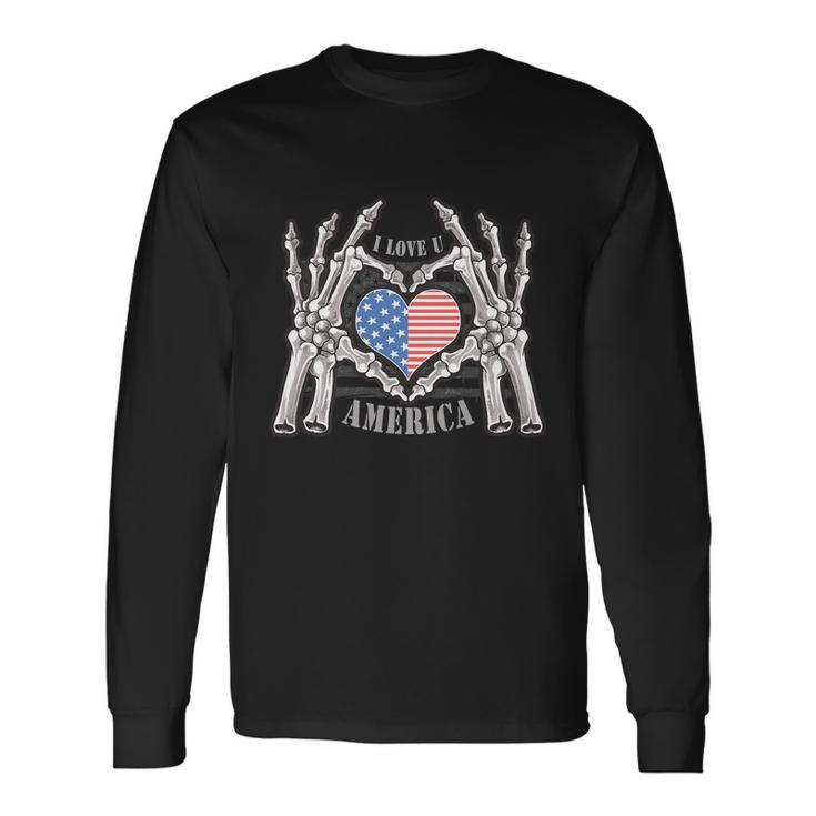 I Love U America 4Th Of July American Flag Heart Long Sleeve T-Shirt