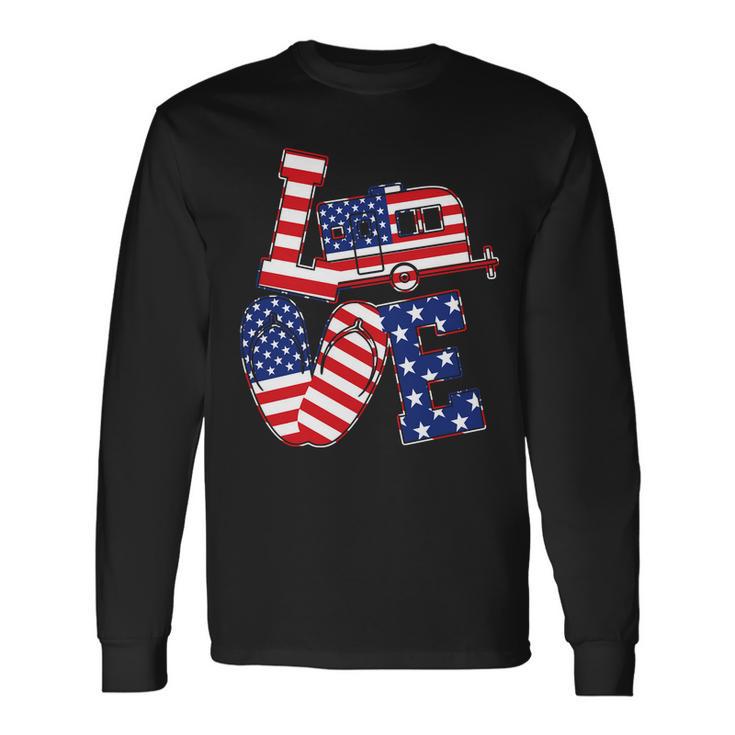 Love Usa Camping Tshirt Long Sleeve T-Shirt