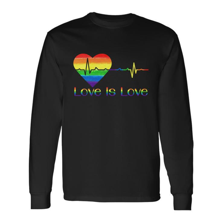 Lovely Lgbt Gay Pride Heartbeat Lesbian Gays Love Is Love Cool Long Sleeve T-Shirt