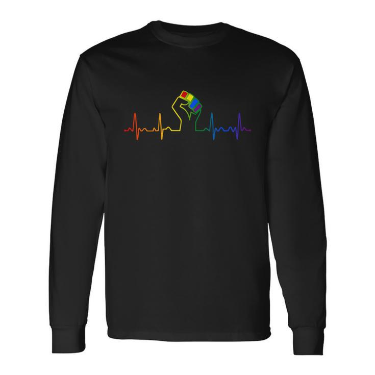 Lovely Lgbt Gay Pride Power Fist Heartbeat Lgbtq Lesbian Gay Meaningful Long Sleeve T-Shirt
