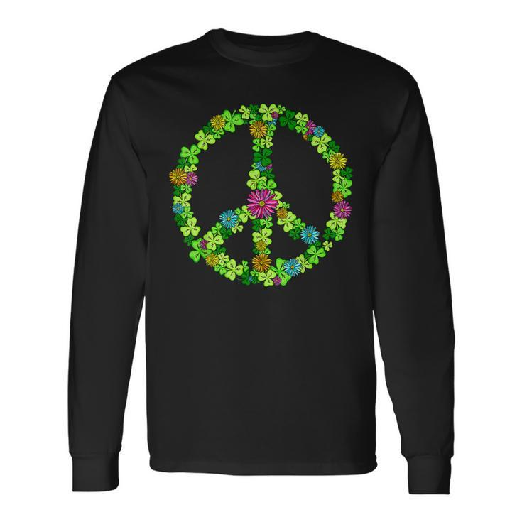 Lucky Shamrock Peace Sign St Patricks Day Hippie Clover Leaf Men Women Long Sleeve T-Shirt T-shirt Graphic Print