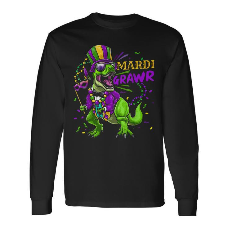 Mardi Gras Dabbing Rex Dinosaur Mardi Grawr Bead Costume Men Women Long Sleeve T-Shirt T-shirt Graphic Print