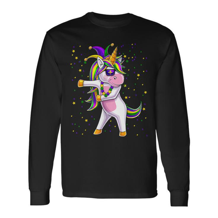 Mardi Gras Flossing Unicorn Jester Hat Unicorn Men Women Long Sleeve T-Shirt T-shirt Graphic Print