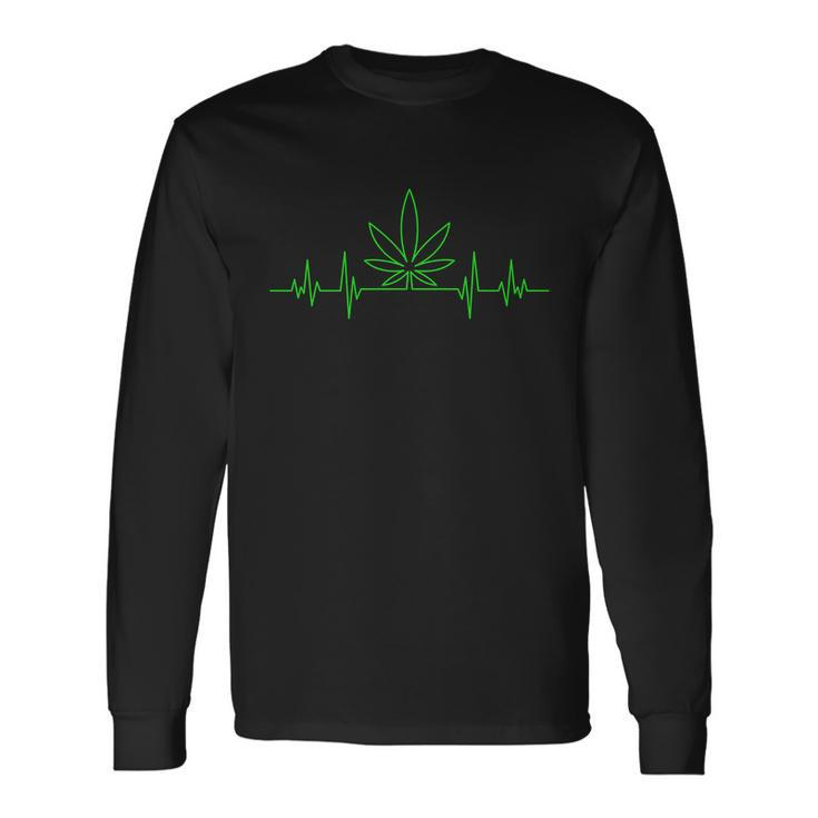 Marijuana Leaf Heartbeat Long Sleeve T-Shirt