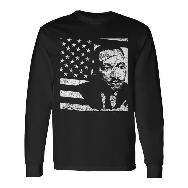 Martin Luther King Jr Distressed Mlk Flag Long Sleeve T-Shirt