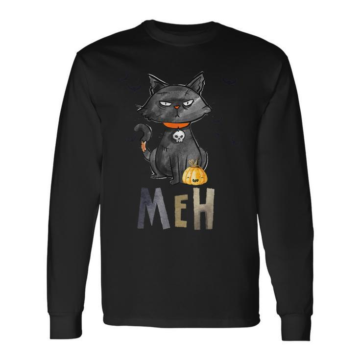 Meh Cat Black For Women Halloween Long Sleeve T-Shirt
