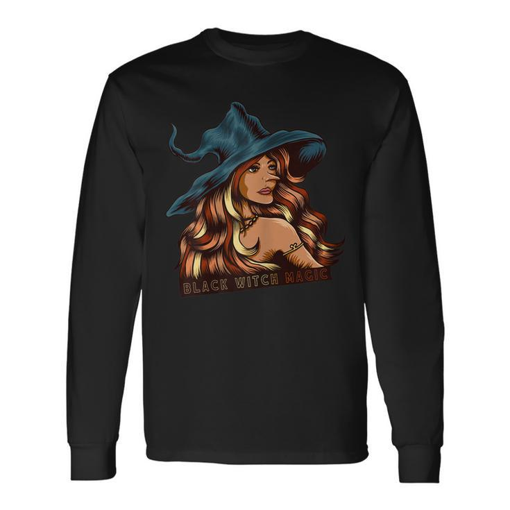 Melanin Black Witch Magic African American Black Halloween Long Sleeve T-Shirt