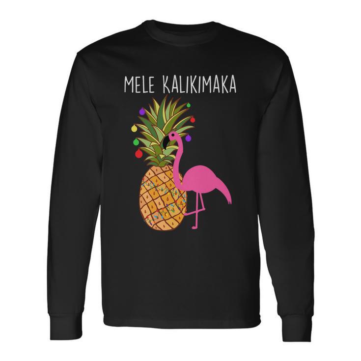 Mele Kalikimaka Flamingo Christmas Tshirt Long Sleeve T-Shirt