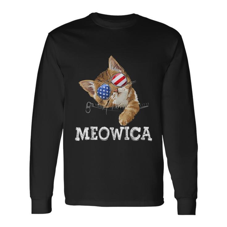 Meowica American Flag Cool Joke Cat Sunglusses 4Th Of July Long Sleeve T-Shirt