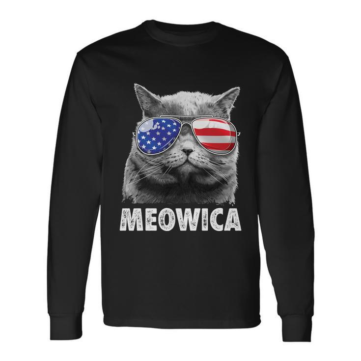 Meowica Cat 4Th Of July Merica Men Women Usa American Flag Long Sleeve T-Shirt