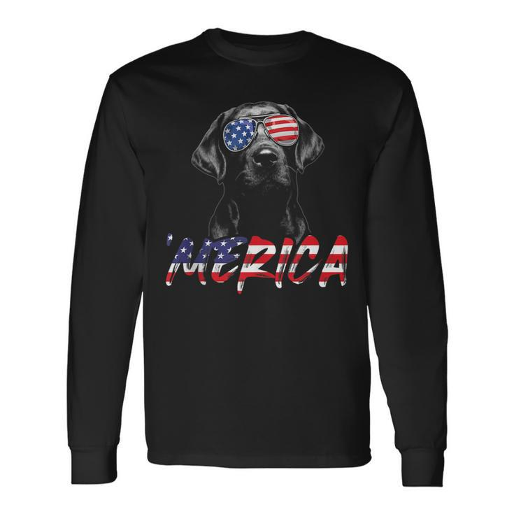 Merica Black Labrador 4Th Of July American Flag Lab Dog Long Sleeve T-Shirt