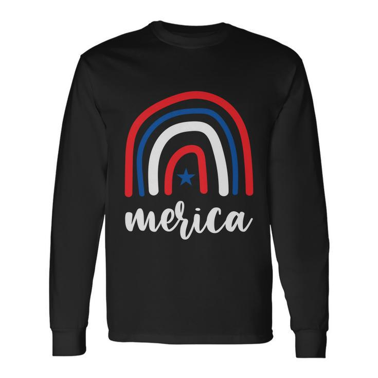 Merica Rainbows 4Th Of July Usa Flag Plus Size Graphic Tee For Men Women Long Sleeve T-Shirt