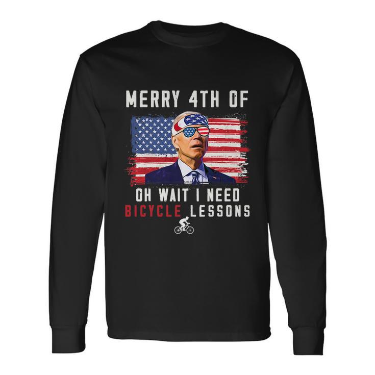 Merry 4Th Of July Biden Bike Bicycle Falls Off V4 Long Sleeve T-Shirt