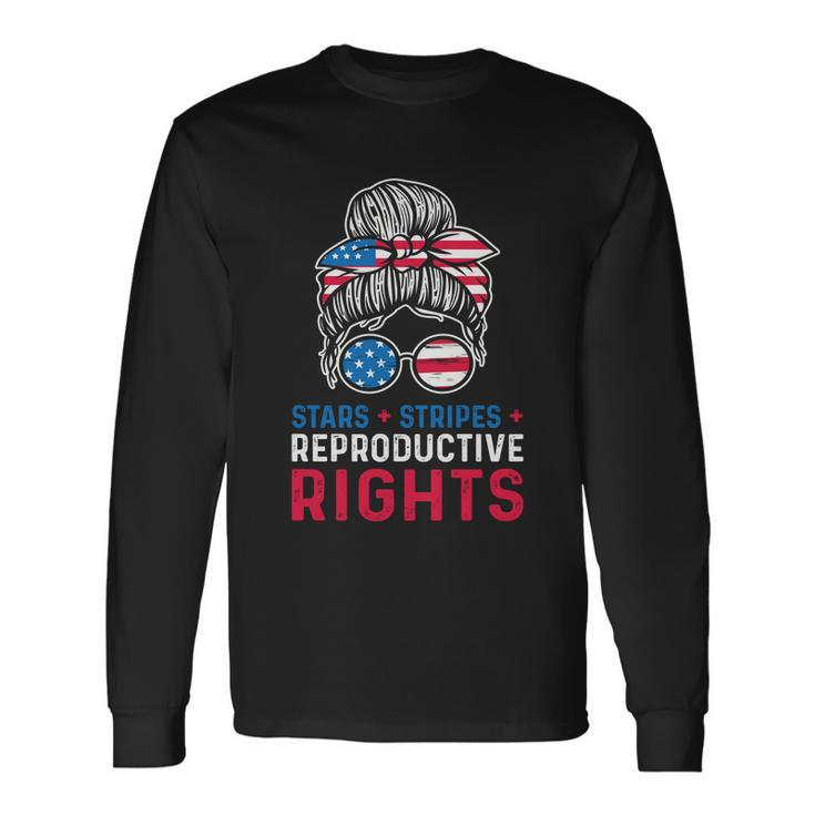 Messy Bun American Flag Stars Stripes Reproductive Rights V2 Long Sleeve T-Shirt Gifts ideas