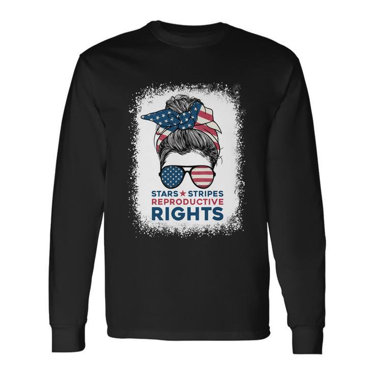 Messy Bun American Flag Stars Stripes Reproductive Rights V3 Long Sleeve T-Shirt