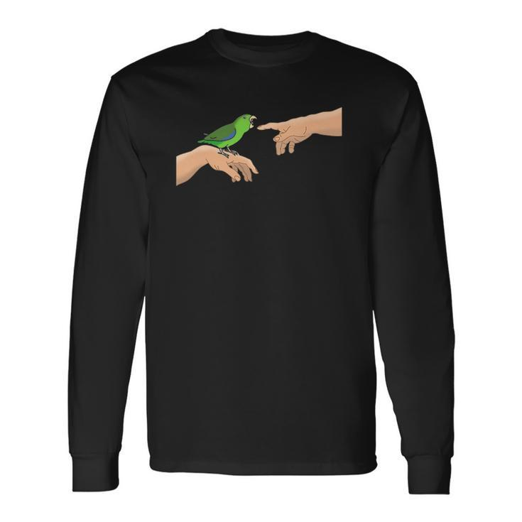 Michelangelo Angry Green Parrotlet Birb Memes Parrot Owner Long Sleeve T-Shirt