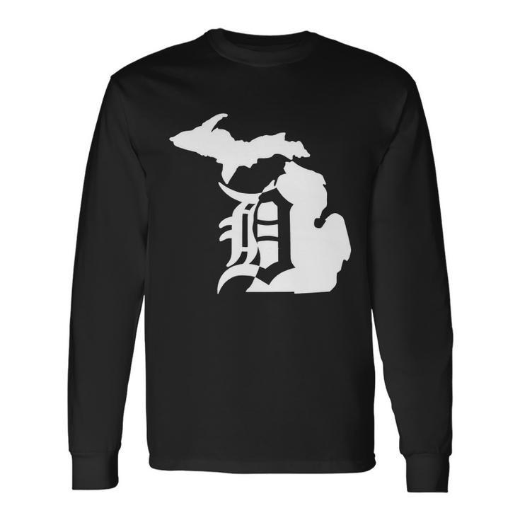 Michigan Mitten Old English D Detroit Tshirt Long Sleeve T-Shirt