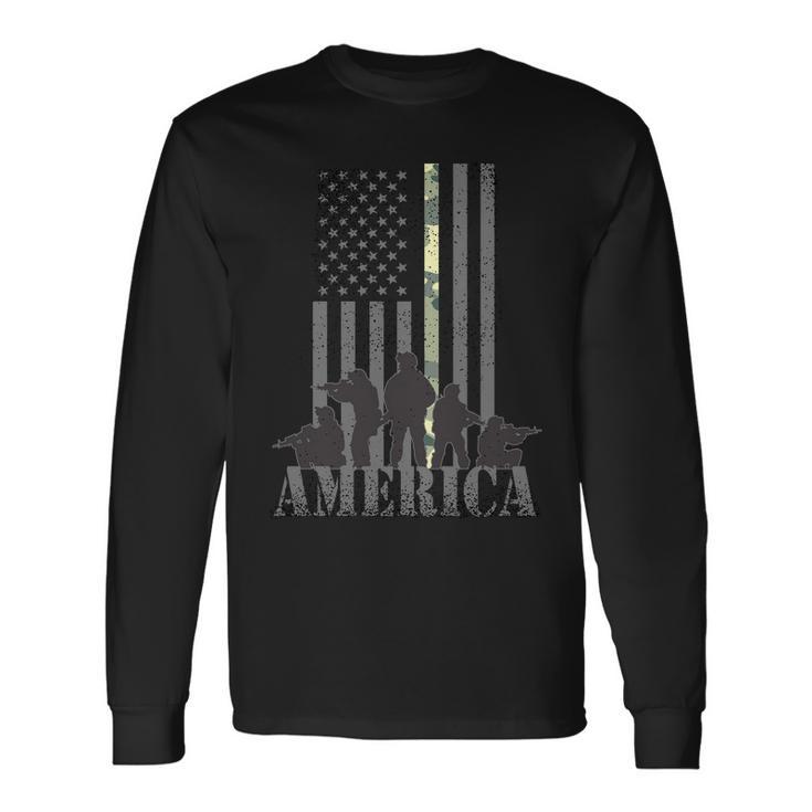 Military American Veteran Flag Usa Long Sleeve T-Shirt