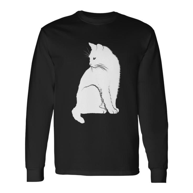 Minimalist Cute Black Cat Owner Feline Art Kitten Lover Men Women Long Sleeve T-Shirt T-shirt Graphic Print