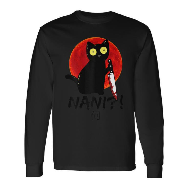 Nani What Red Moon Black Cat Omae Wa Meme Kitten V2 Long Sleeve T-Shirt