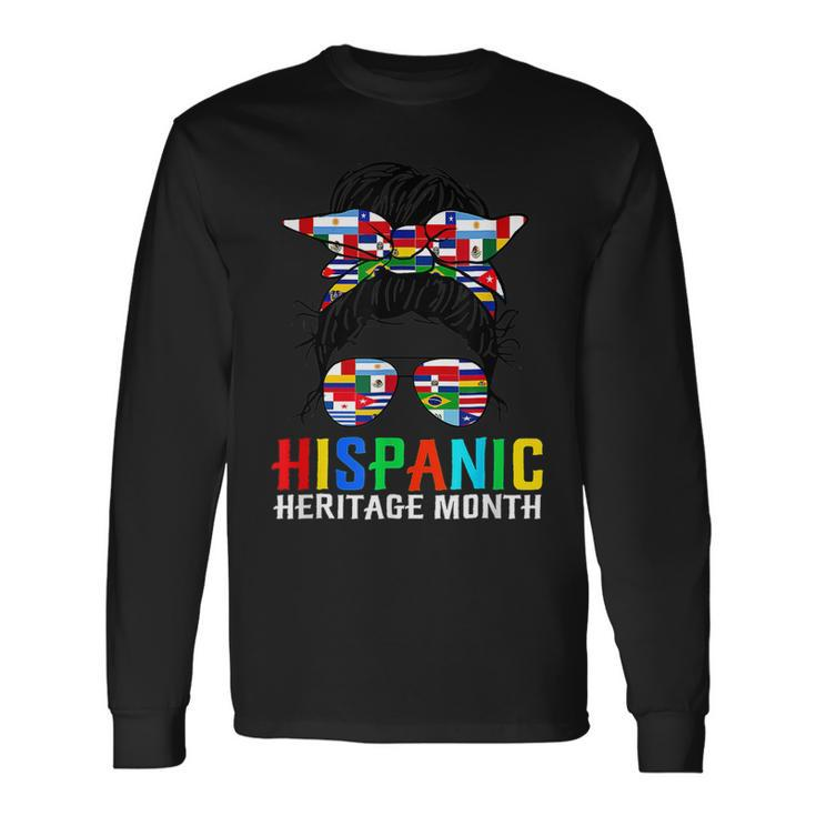 National Hispanic Heritage Month Latin Flags Messy Bun V2 Men Women Long Sleeve T-Shirt T-shirt Graphic Print