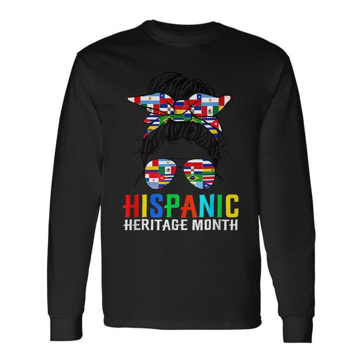 National Hispanic Heritage Month Latin Flags Messy Bun V3 Men Women Long Sleeve T-Shirt T-shirt Graphic Print