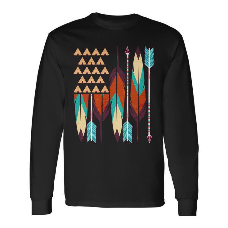 Native American Flag Feathers And Arrows Long Sleeve T-Shirt