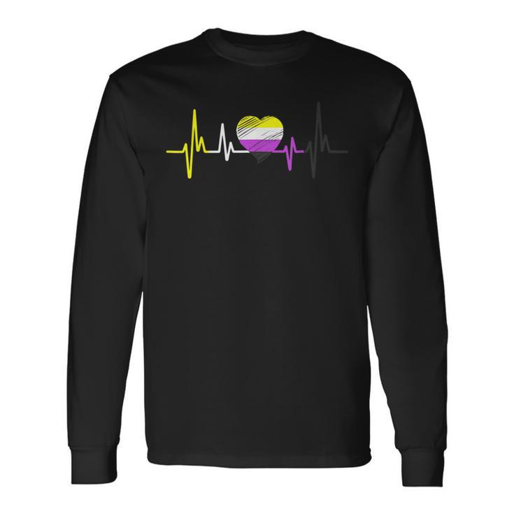 Nonbinary Pride Heartbeat Lgbt Non Binary Flag Heartbeat Men Women Long Sleeve T-Shirt T-shirt Graphic Print