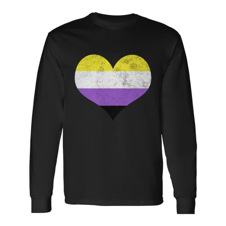 Noncute binary Heart Flag Pride Identity Lgbt Noncute binary Graphic Fun Long Sleeve T-Shirt