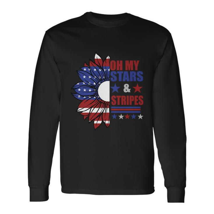 Oh My Stars Stripes Sunflower America Flag 4Th Of July Long Sleeve T-Shirt