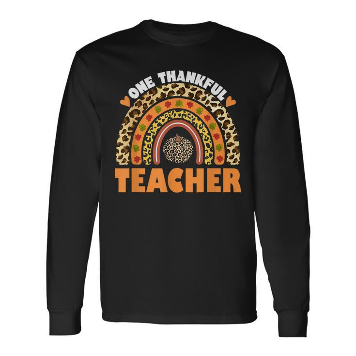 One Thankful Teacher Leopard Rainbow Pumpkin Thanksgiving V2 Long Sleeve T-Shirt