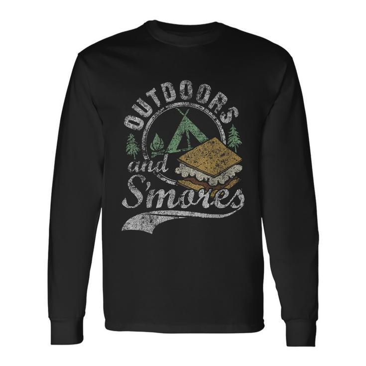 Outdoors And Smores Campfire Camping Distressed Long Sleeve T-Shirt