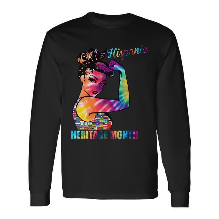 Hispanic Heritage Month Messy Bun Colorful Long Sleeve T-Shirt Gifts ideas